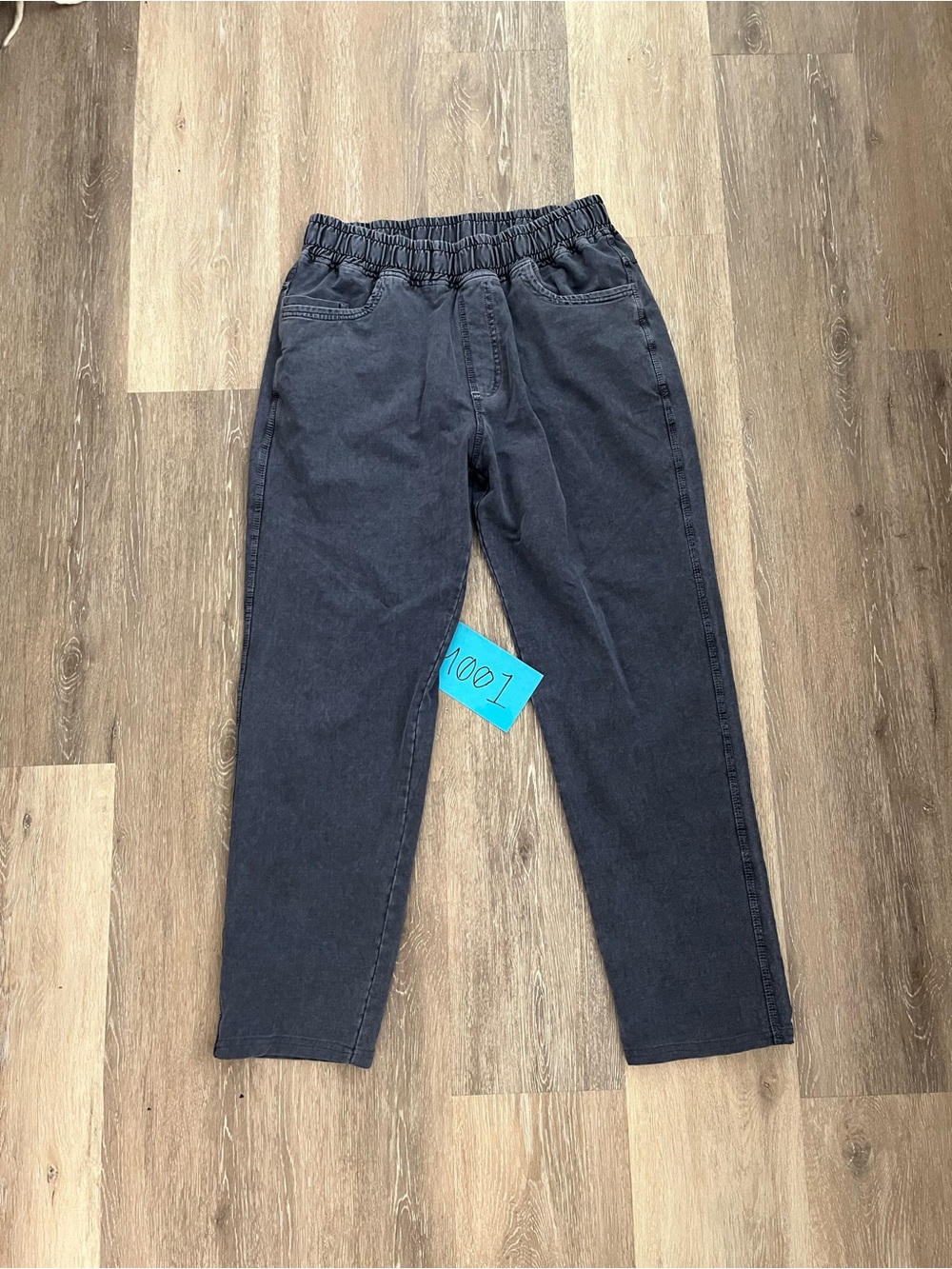 Zara Womens XL Jogger Charcoal Gray Washed Denim Pull On Straight Leg Jeans
